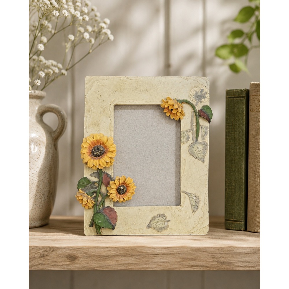 Vintage Sunflower Photo Frame Resin 3D Floral Tabletop Wall Hanging 6.5 x‎ 5